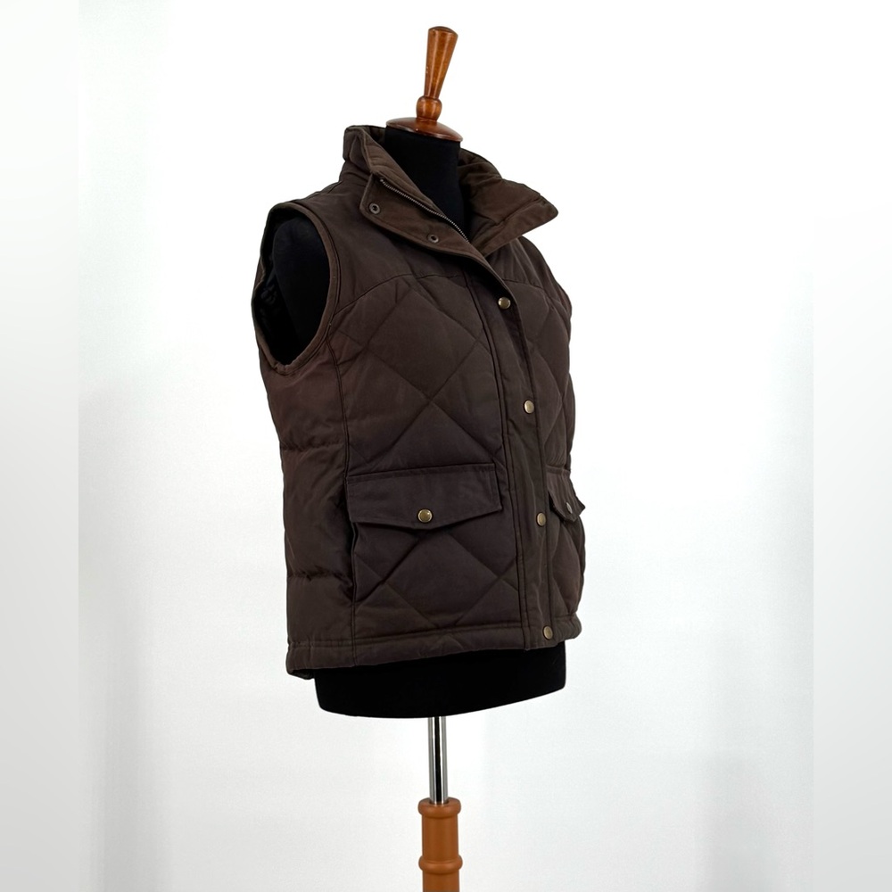 L.L.Bean Brown Quilted Waxed Cotton Goose Down Vest Size M - Picture 5 of 15
